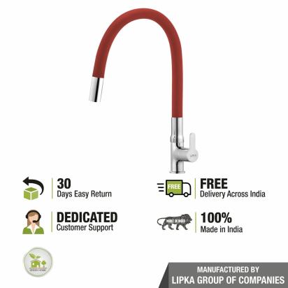 Lipka Fusion Swan Neck Brass Faucet with Flexible Silicone Spout (Red) 2