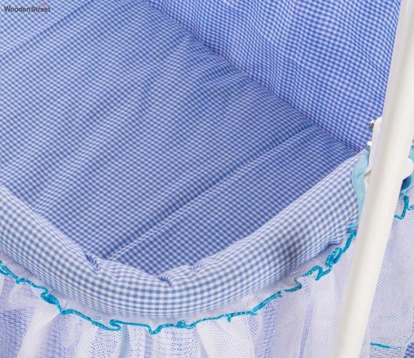 Wooden Street Maia Movable Mosquito Protection Net Steel Baby Cot (Blue) 3