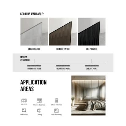 Frikly FlutoGlass 4 Mm Fluted Glass Acrylic 8 Feet X 4 Feet | Clear Fluted No 1 by Frikly for Office, Partition, Cabinet, Wardrobe, Lobby, Shower Enclosure, Furniture, Retail, Reception Area 3 3