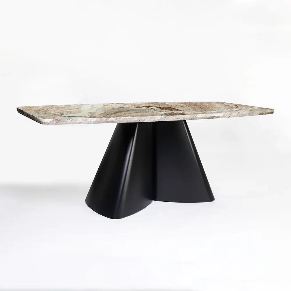 LivingShapes Chrome Marble 8 Seater Dining Table with Iron - Black / Toranto 2