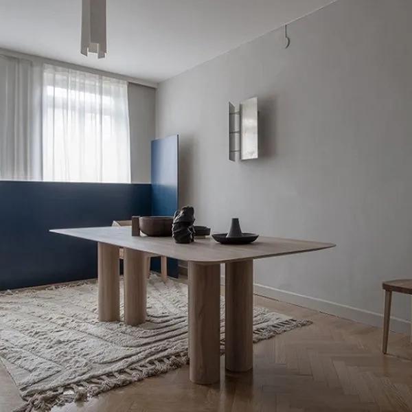 Asian Arts Modern Rectangular Dining Table – Solid Wood with Sculptural Round Legs