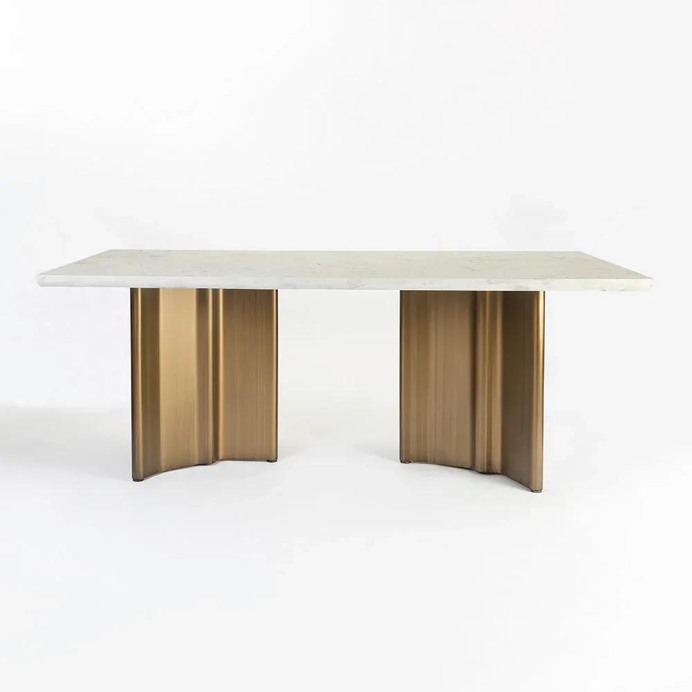 LivingShapes Omar Marble 8 Seater Dining Table with Iron - Brass / Baswada