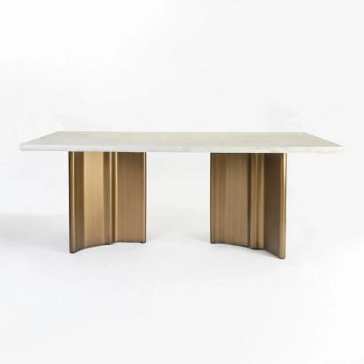 LivingShapes Omar Marble 8 Seater Dining Table with Iron - Brass / Baswada by Living Shapes : Colours available: GoldMattPVD, FloralWhite