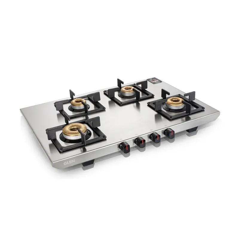 Glen Ultra Tuff Stainless Steel PNG Gas Stove 4 Burner|1 Jumbo Forged Brass Burner|Manual Ignition|Revolving Inlet Nozzle|Warranty 2 Years Standard, 5 Years Burner|1054UTSSPN73