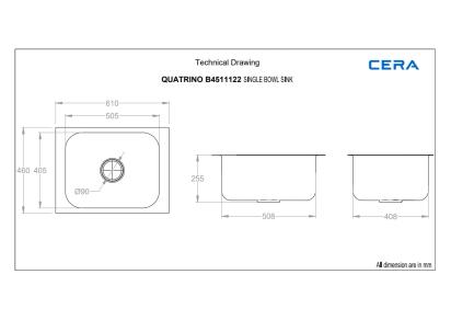 Cera Kitchen Quatrino Single Bowl Sink Gloss - B4511122G by Cera : Colours available: Chrome 1 1
