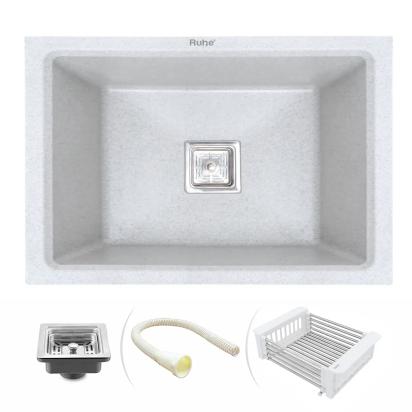 Ruhe Quartz Single Bowl Kitchen Sink 24 X 18 X 9 Inches - Chrome by Ruhe : Colours available: Chrome 3 1