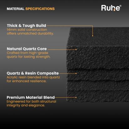 Ruhe Quartz Single Bowl With Drainboard Kitchen Sink - 39 X 20 X 9 Inches - Black by Ruhe : Colours available: Black 13 7