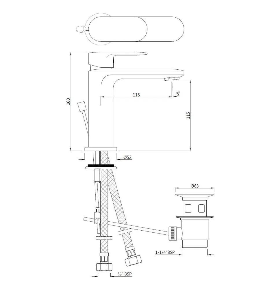 Jaquar Single Lever Basin Mixer with Popup Waste Black Chrome OPP-BCH-15051BPM 1