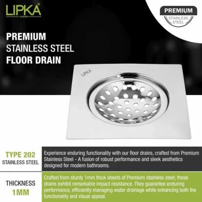 Lipka EON Square Flat Cut Floor Drain (6 x 6 Inches) 3