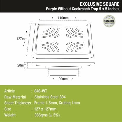 Lipka Purple Exclusive Square Floor Drain (5 x 5 Inches) 1