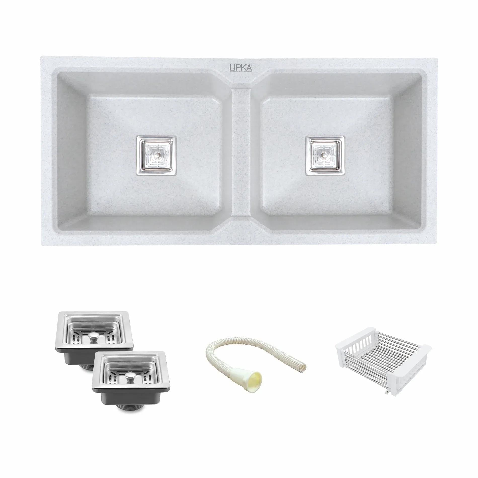 Lipka Sand Pluto Quartz Double Bowl Kitchen Sink (37 x 18 x 9 Inches) 1