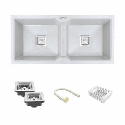 Lipka Sand Pluto Quartz Double Bowl Kitchen Sink (37 x 18 x 9 Inches) 1