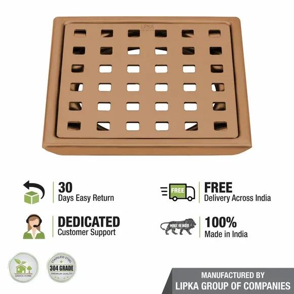 Lipka Red Exclusive Square Floor Drain in Antique Copper PVD Coating (5 x 5 Inches) 3