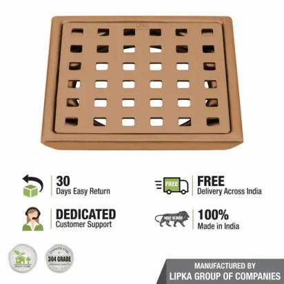 Lipka Red Exclusive Square Floor Drain in Antique Copper PVD Coating (5 x 5 Inches) 3