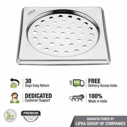 Lipka Eon Square Floor Drain with Plain Jali (5 x 5 Inches) 3