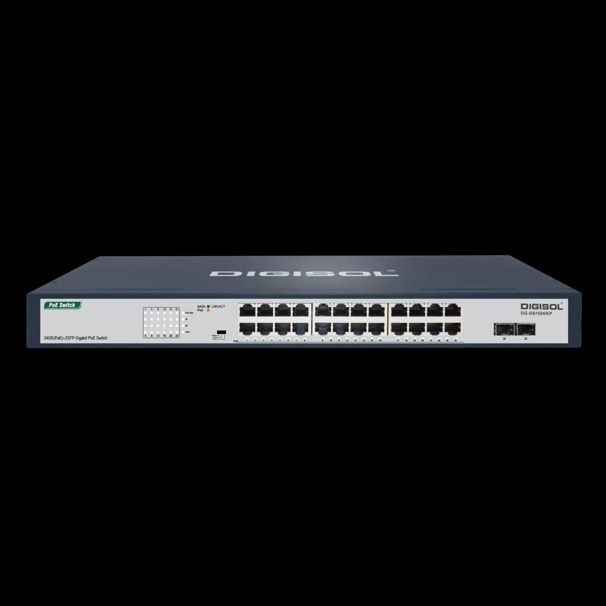 24 Port Poe Gigabit Unmanaged Switch With 2 Sfp Uplinks – Dg-Gs1024/Ep