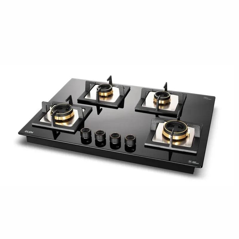 Glen 4 Burner Glass Gas Hob Top with Total Double Ring Brass Burner (1074CIHTTDB)