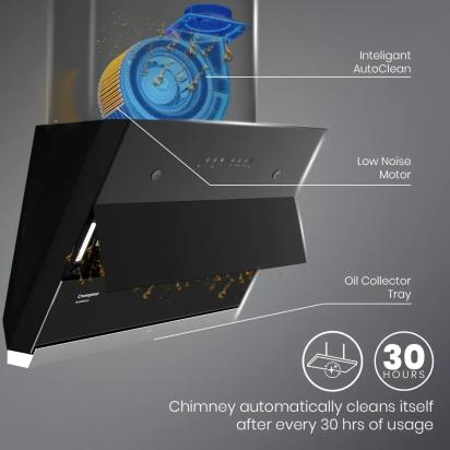 Crompton IntelliMotion Inclined 60cm Filterless Chimney by Crompton : Colours available: Black 1 3