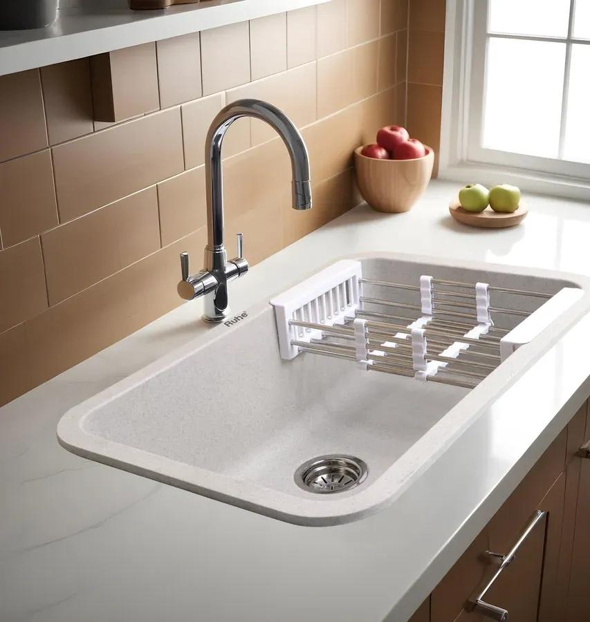 Ruhe Quartz Single Bowl Round Kitchen Sink - 24 X 18 X 9 Inches - Chrome