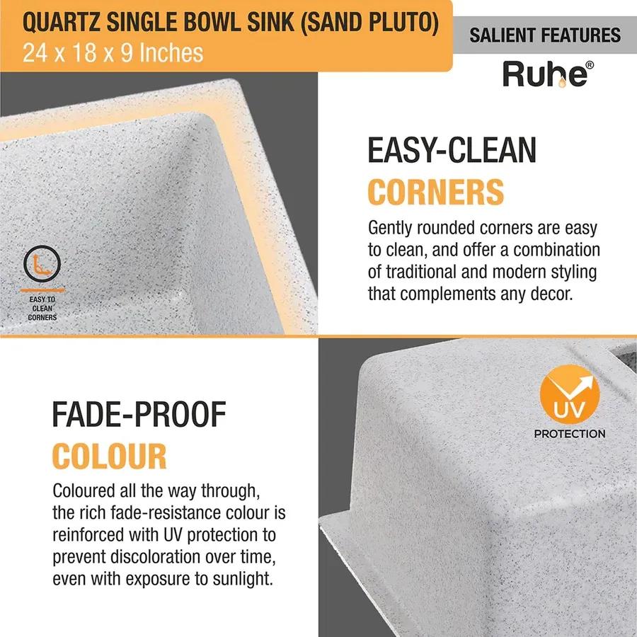 Ruhe Quartz Single Bowl Kitchen Sink 24 X 18 X 9 Inches - Chrome 4