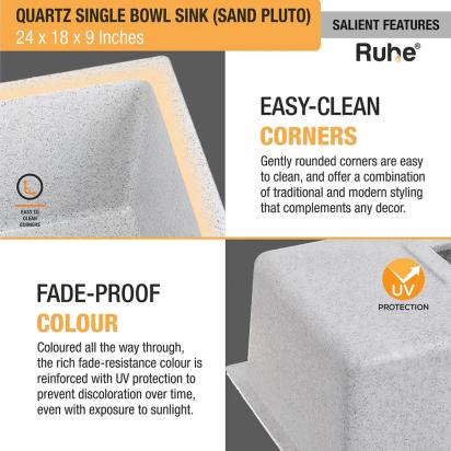 Ruhe Quartz Single Bowl Kitchen Sink 24 X 18 X 9 Inches - Chrome by Ruhe : Colours available: Chrome 4 4