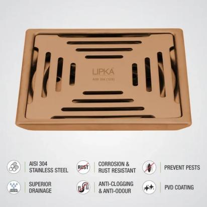 Lipka Green Exclusive Square Floor Drain in Antique Copper PVD Coating (5 x 5 Inches) 2