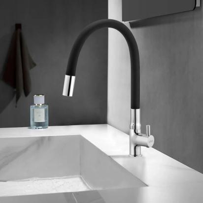 Lipka Kyron Swan Neck Brass Faucet with Flexible Silicone Spout (Black)