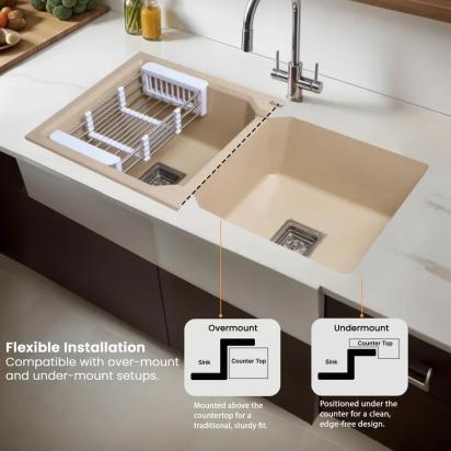 Ruhe Quartz Double Bowl Kitchen Sink 37 X 18 X 9 Inches - Tan by Ruhe : Colours available: Tan 6 6
