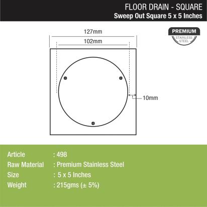 Lipka Sweep Out Square Floor Drain (5 x 5 Inches) 1