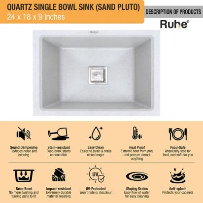 Ruhe Quartz Single Bowl Kitchen Sink 24 X 18 X 9 Inches - Chrome by Ruhe : Colours available: Chrome 9 3