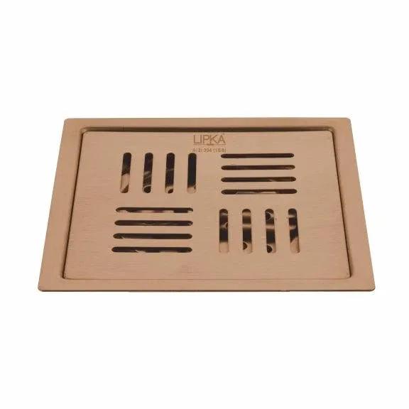 Lipka Pink Exclusive Square Flat Cut Floor Drain in Antique Copper PVD Coating (6 x 6 Inches)