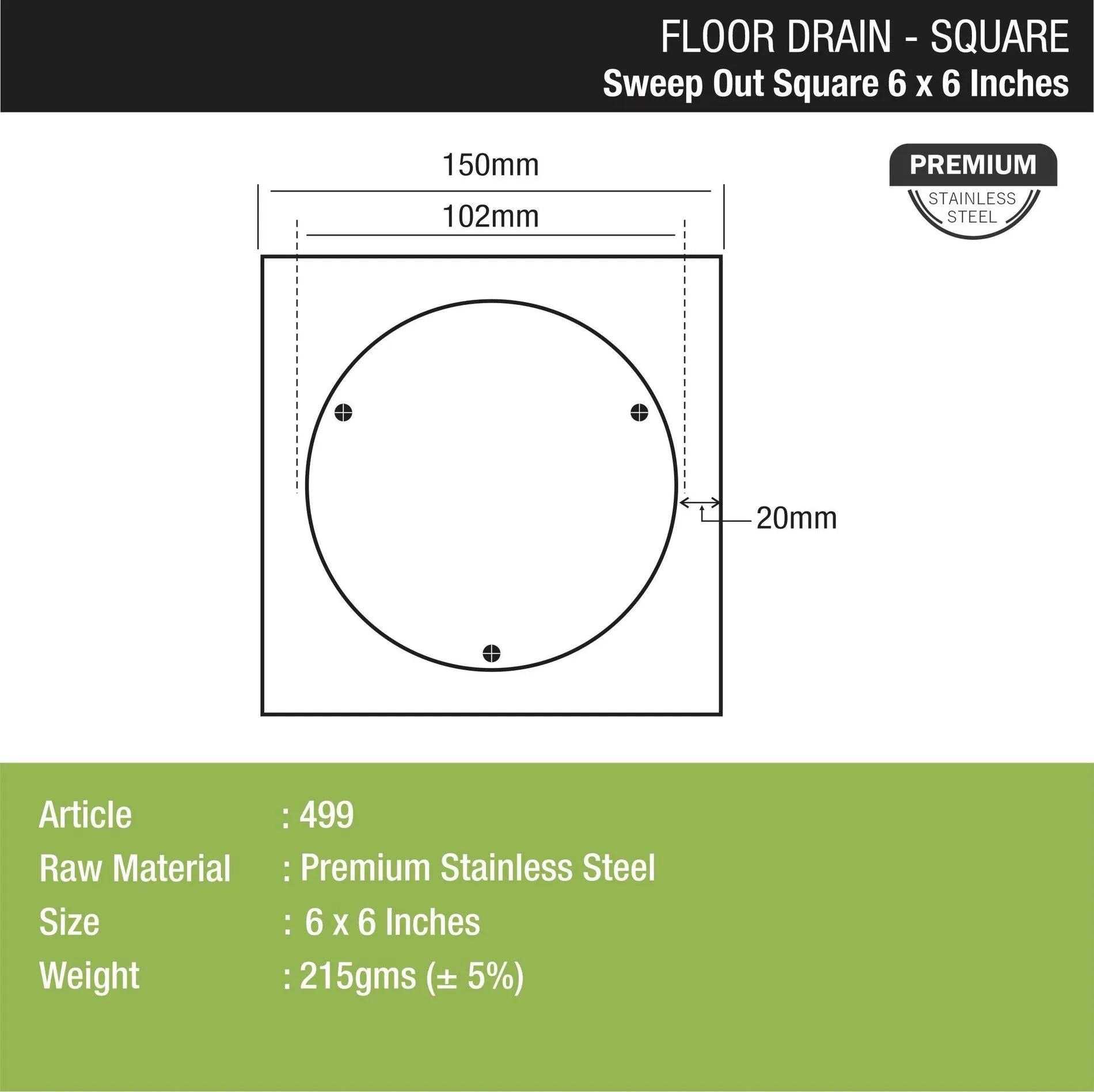 Lipka Sweep Out Square Floor Drain (6 x 6 Inches) 1
