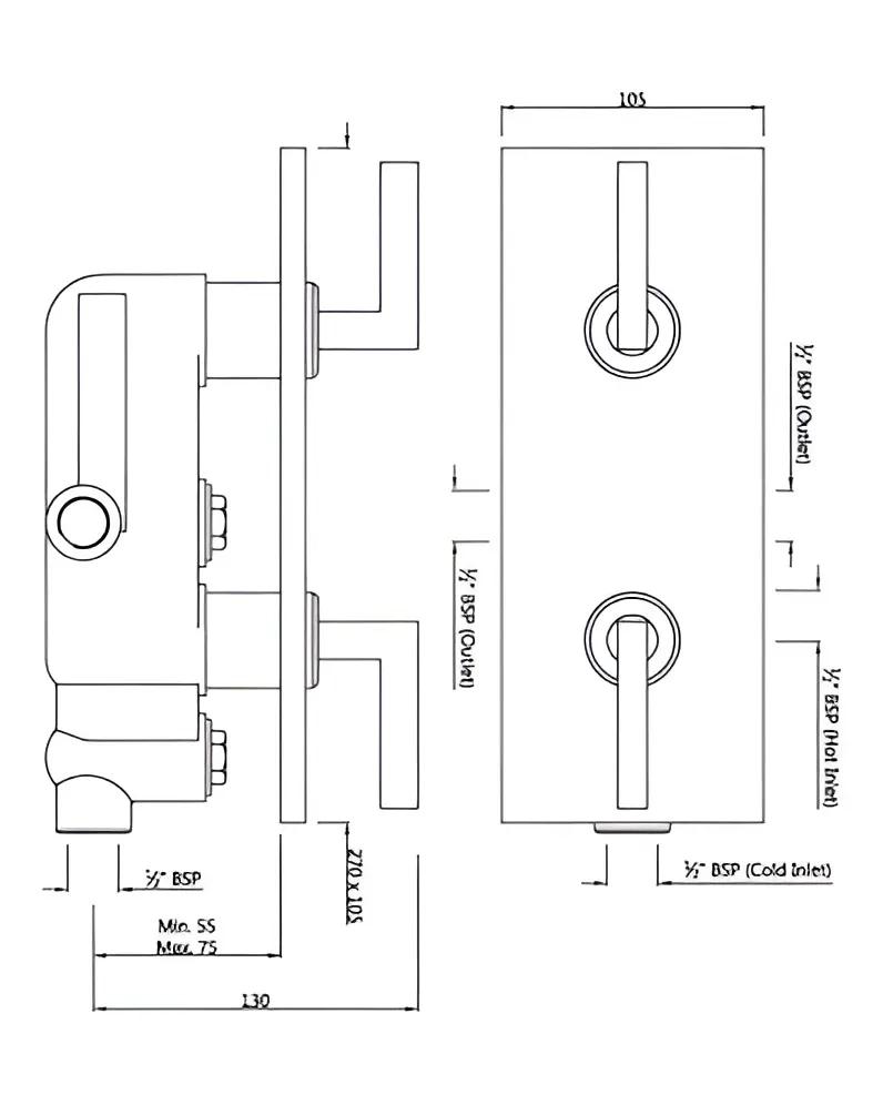 Artize Concealed Divertor for Bath & Shower - Stainless Steel - LIN-SSF-71065 1