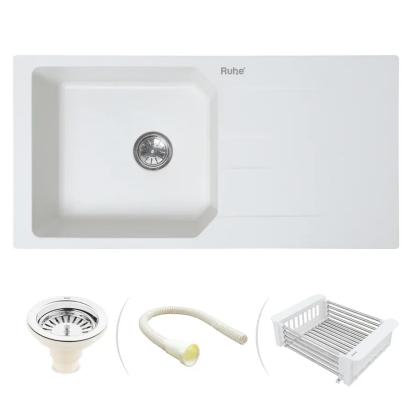 Ruhe Quartz Single Bowl With Drainboard Kitchen Sink - 39 X 20 X 9 Inches - White by Ruhe : Colours available: White 10 1