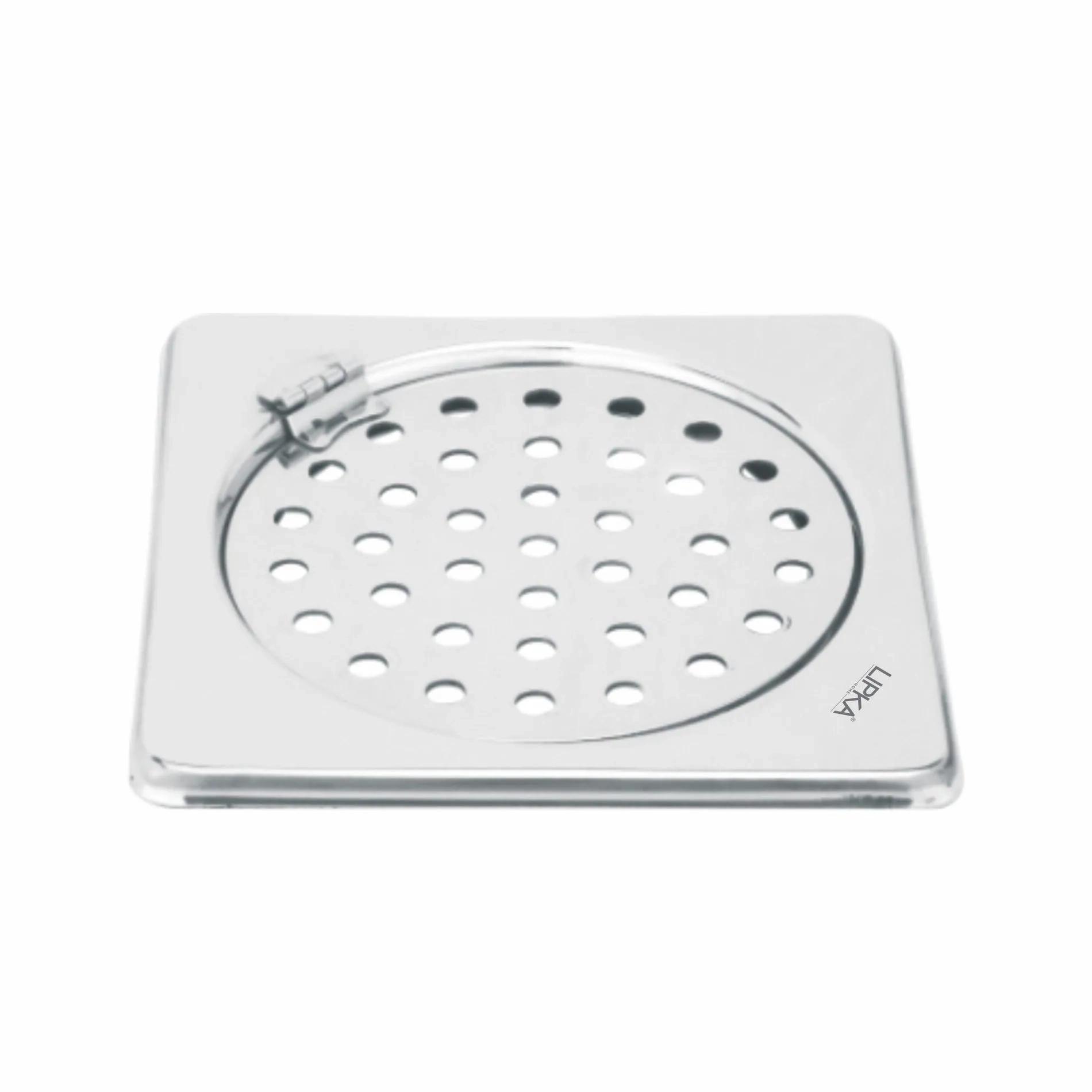 Lipka Eon Square Floor Drain with Plain Jali and Hinge (6 x 6 Inches)