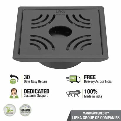 Lipka Purple Exclusive Square Floor Drain in Black PVD Coating (6 x 6 Inches) with Hole & Cockroach Trap 4