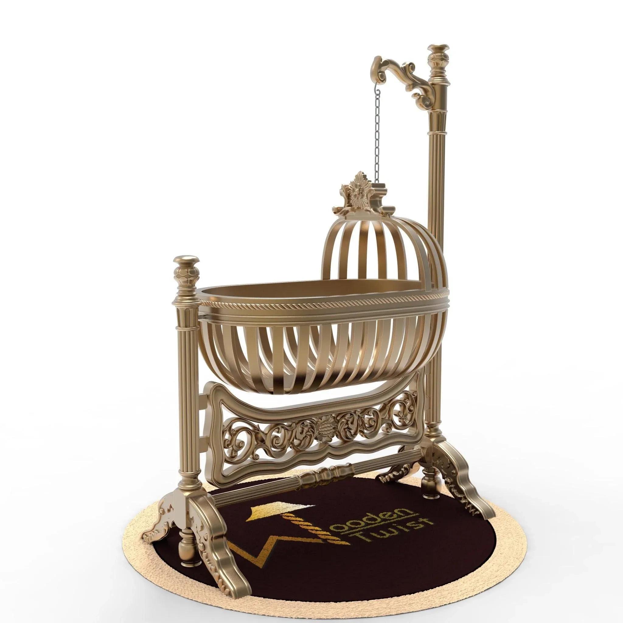Wooden Twist Royal Teak Wood Baby Cradle (Golden Finish) 1