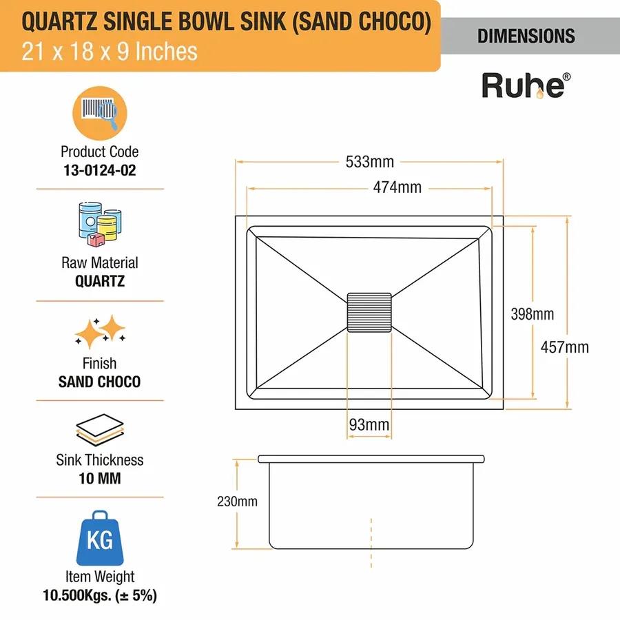Ruhe Quartz Single Bowl Kitchen Sink - 21 X 18 X 9 Inches - Tan 2