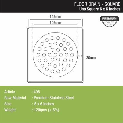 UNO Square Floor Drain (6 x 6 Inches) 1