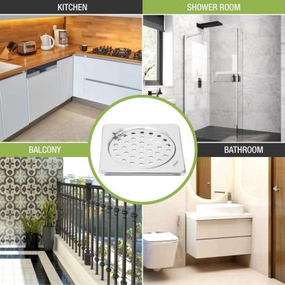 Lipka Eon Square Floor Drain with Plain Jali and Hinge (6 x 6 Inches) 5