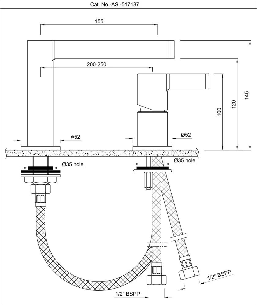 Artize 2-Hole Deck-Mounted Single Lever Basin Mixer - Black Matt -  ASI-BLM-517187 1