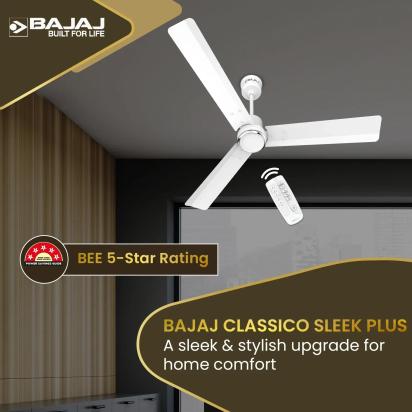 Bajaj Classico Sleek Plus 1200mm Ceiling Fan - Base White by Bajaj : Colours available: White 7 1
