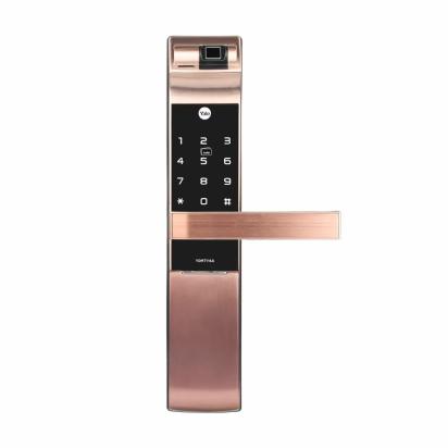 YDM 7116A Smart Lock Red Bronze YDM 7116A Smart Lock with Fingerprint PIN Code RFID Card Mechanical Key Bluetooth module by Yale