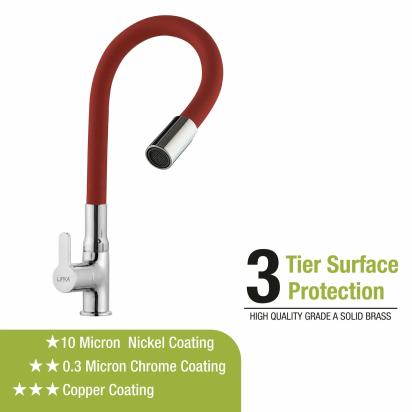 Lipka Fusion Swan Neck Brass Faucet with Flexible Silicone Spout (Red) 3