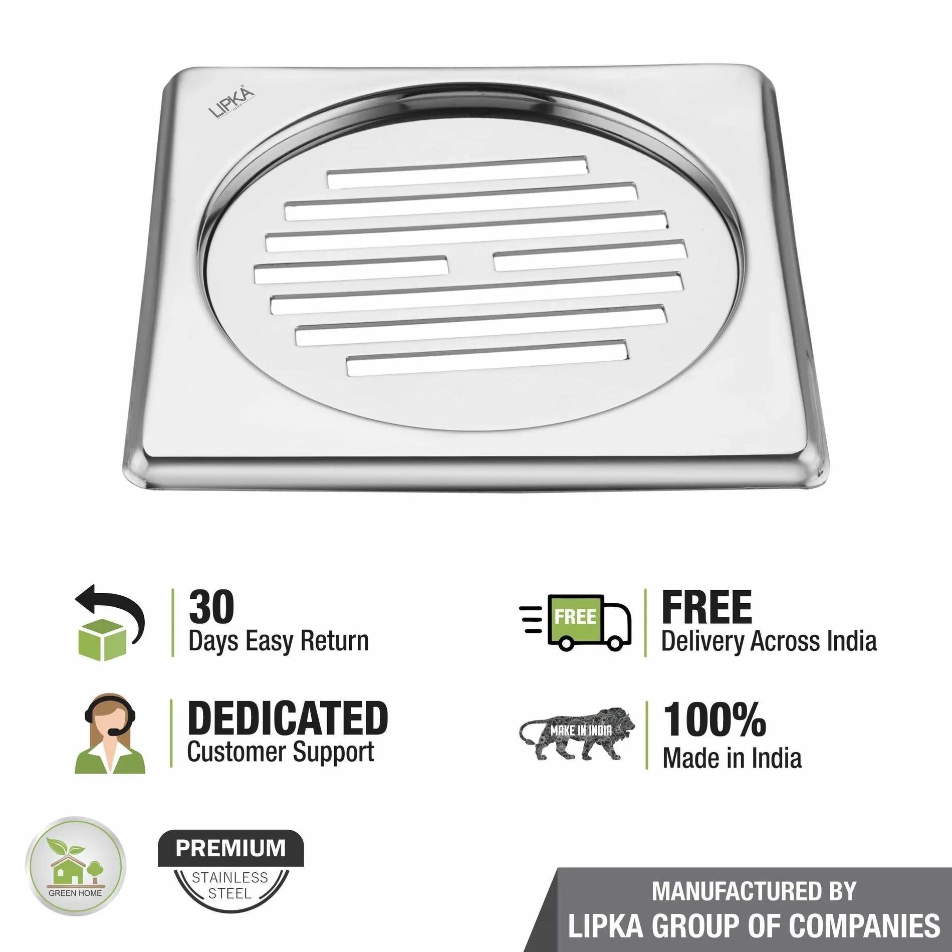 Lipka Eon Square Floor Drain with Golden Classic Jali (5 x 5 Inches) 4
