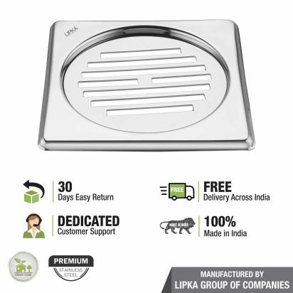Lipka Eon Square Floor Drain with Golden Classic Jali (5 x 5 Inches) 4