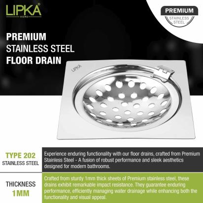 Lipka Eon Square Flat Cut Floor Drain with Hinge (5 x 5 Inches) 4