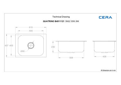Cera Quatrino Single Bowl Kitchen Sink - B4511121G by Cera : Colours available: Silver 1 1