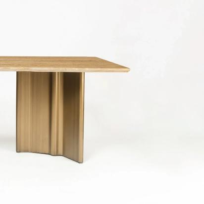 LivingShapes Omar Marble 8 Seater Dining Table with Iron - Brass / Travertine by Living Shapes : Colours available: BurlyWood, GoldMattPVD 3 3