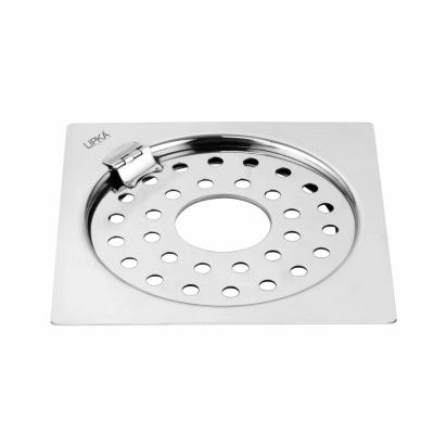 Lipka Eon Square Flat Cut Floor Drain with Plain Jali, Hinge and Hole (5 x 5 Inches)